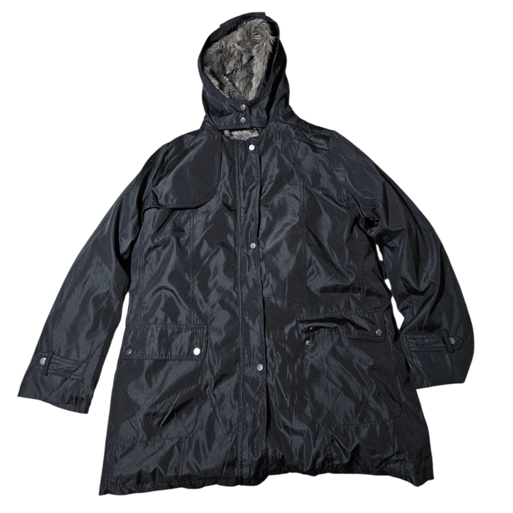 Black Hooded Outerwear Womens L Parka 4 In 1 Removable Liner Reversible Faux Fur - Picture 3 of 14
